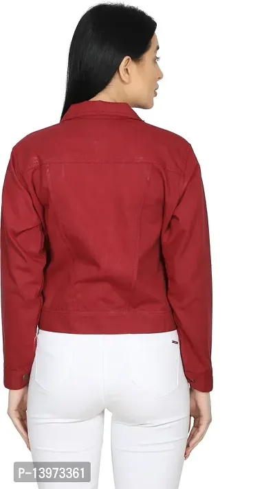 Stylish Maroon Denim Ombre Button Denim Jacket For Women-thumb2
