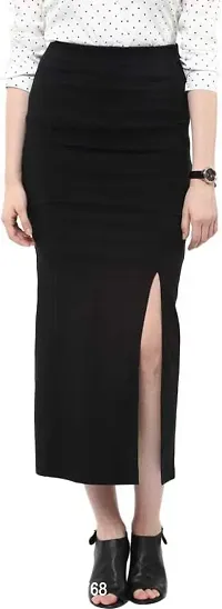 Stylish Cotton Black Elasticated Solid Pencil Skirt For Women-thumb0