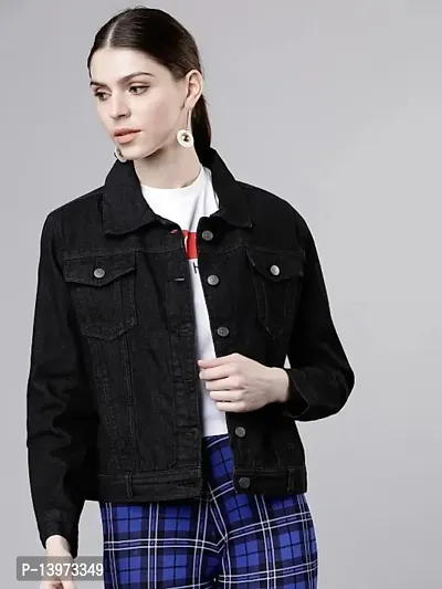 Stylish Black Denim Ombre Button Denim Jacket For Women