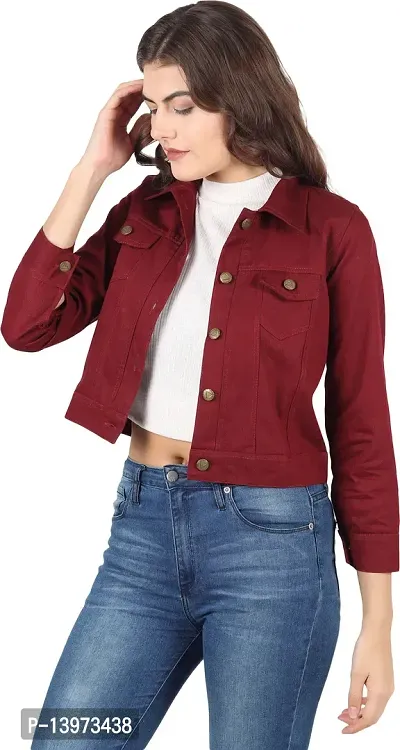 Stylish Maroon Denim Ombre Button Denim Jacket For Women-thumb3