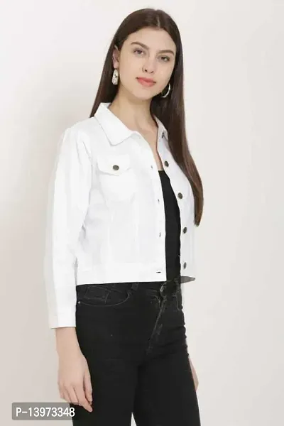 Stylish White Denim Ombre Button Denim Jacket For Women-thumb3