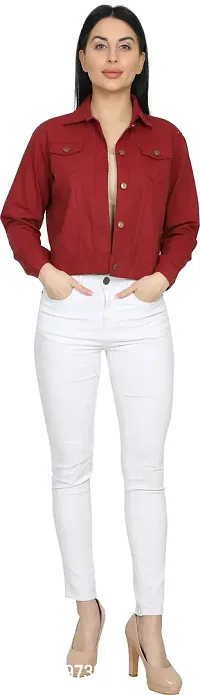 Stylish Maroon Denim Ombre Button Denim Jacket For Women-thumb5