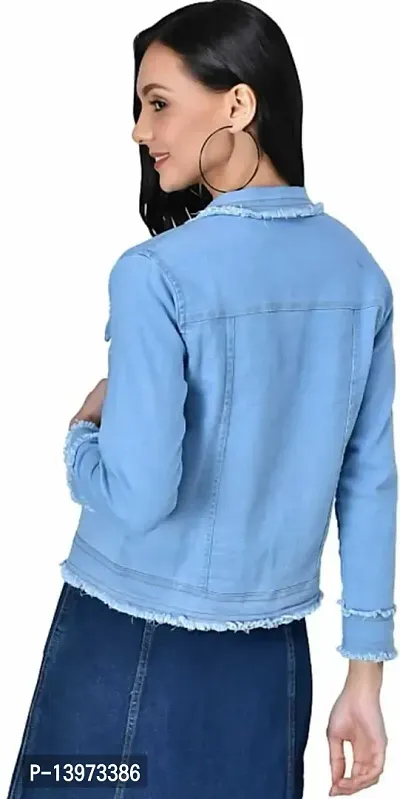 Stylish Blue Denim Ombre Button Denim Jacket For Women-thumb2