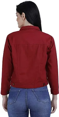 Stylish Maroon Denim Ombre Button Denim Jacket For Women-thumb1