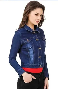 Stylish Navy Blue Denim Ombre Button Denim Jacket For Women-thumb2