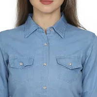 Elegant Blue Cotton Shirt For Women-thumb3