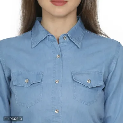 Elegant Blue Cotton Shirt For Women-thumb4