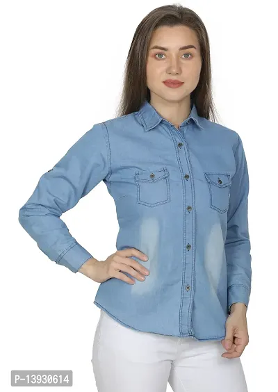 Elegant Blue Denim Shirt For Women