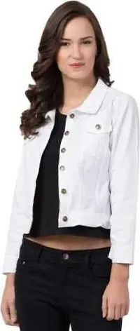 Stylish White Denim Ombre Button Denim Jacket For Women-thumb2