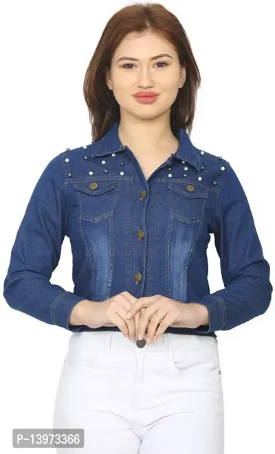 Stylish Navy Blue Denim Ombre Button Denim Jacket For Women-thumb5