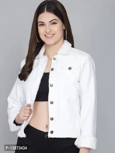 Stylish White Denim Ombre Button Denim Jacket For Women-thumb0
