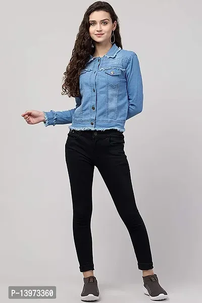 Stylish Blue Denim Ombre Button Denim Jacket For Women-thumb4