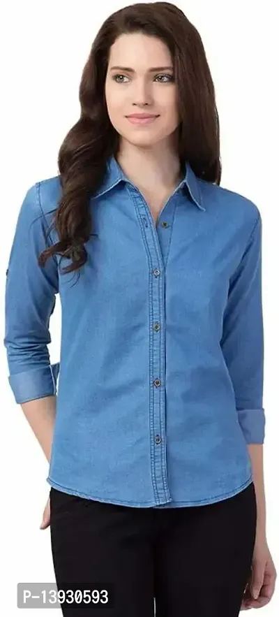 Elegant Blue Cotton Shirt For Women