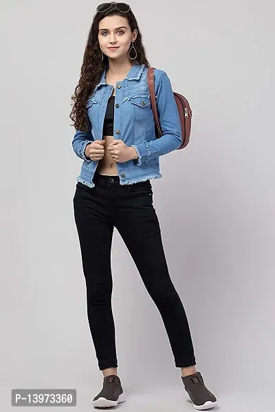 Stylish Blue Denim Ombre Button Denim Jacket For Women-thumb3