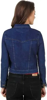 Stylish Navy Blue Denim Ombre Button Denim Jacket For Women-thumb1