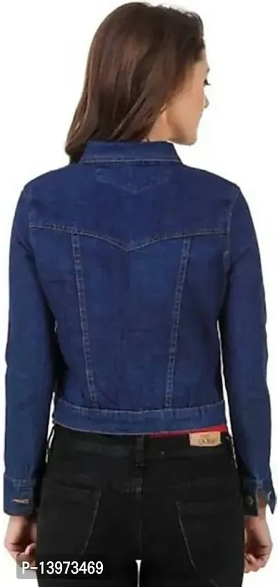 Stylish Navy Blue Denim Ombre Button Denim Jacket For Women-thumb2