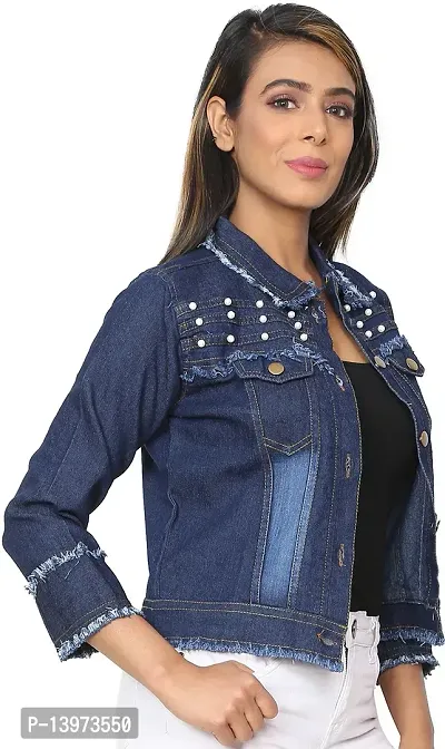 Stylish Navy Blue Denim Ombre Button Denim Jacket For Women-thumb5