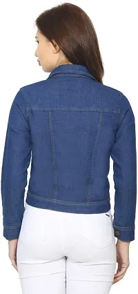 Stylish Navy Blue Denim Ombre Button Denim Jacket For Women-thumb1