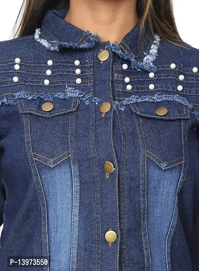 Stylish Navy Blue Denim Ombre Button Denim Jacket For Women-thumb4