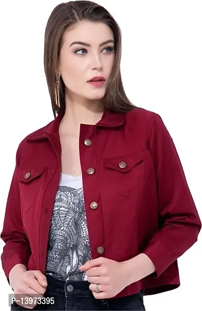 Stylish Maroon Denim Ombre Button Denim Jacket For Women-thumb0