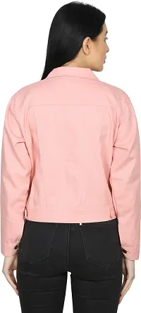 Stylish Pink Denim Ombre Button Denim Jacket For Women-thumb1