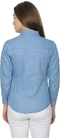 Elegant Blue Cotton Shirt For Women-thumb2