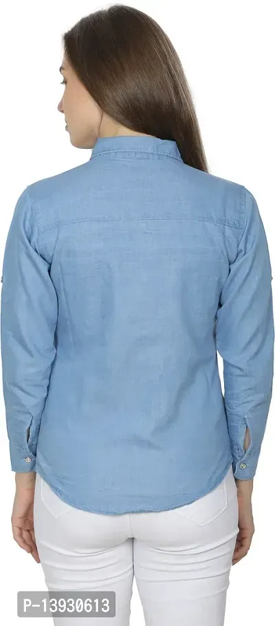 Elegant Blue Cotton Shirt For Women-thumb3