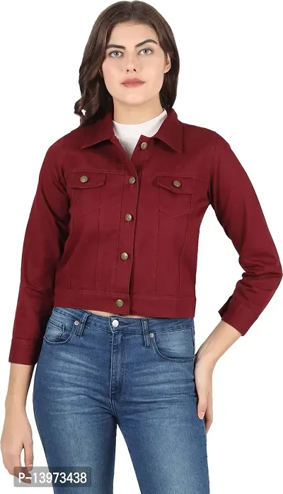 Stylish Maroon Denim Ombre Button Denim Jacket For Women