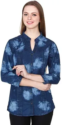 Elegant Blue Cotton Shirt For Women-thumb1