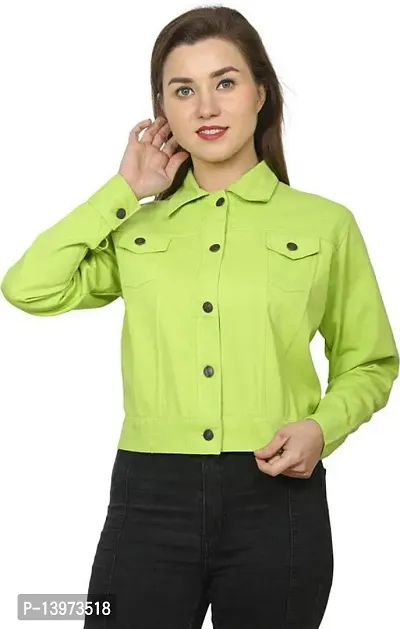 Stylish Green Denim Ombre Button Denim Jacket For Women