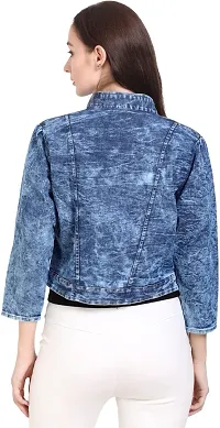 Stylish Blue Denim Ombre Button Denim Jacket For Women-thumb1