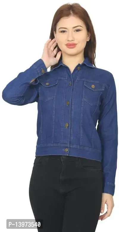 Stylish Navy Blue Denim Ombre Button Denim Jacket For Women-thumb5