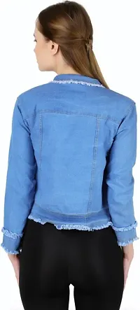 Stylish Blue Denim Ombre Button Denim Jacket For Women-thumb1