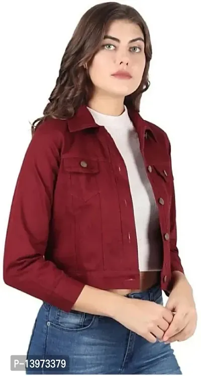 Stylish Maroon Denim Ombre Button Denim Jacket For Women