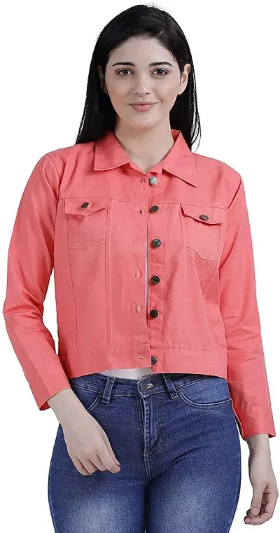 Stylish Pink Denim Ombre Button Denim Jacket For Women