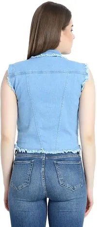 Stylish Blue Denim Ombre Button Denim Jacket For Women-thumb1