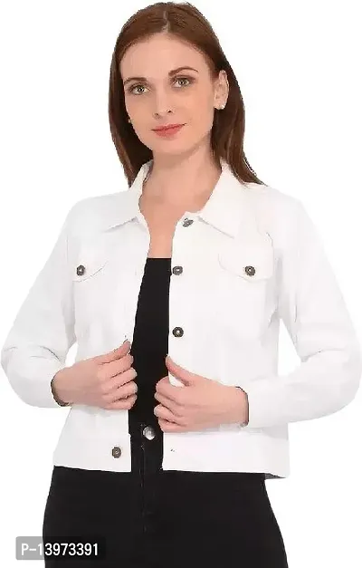 Stylish White Denim Ombre Button Denim Jacket For Women-thumb0
