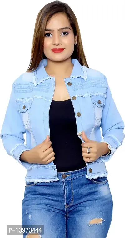 Stylish Blue Denim Ombre Button Denim Jacket For Women-thumb5
