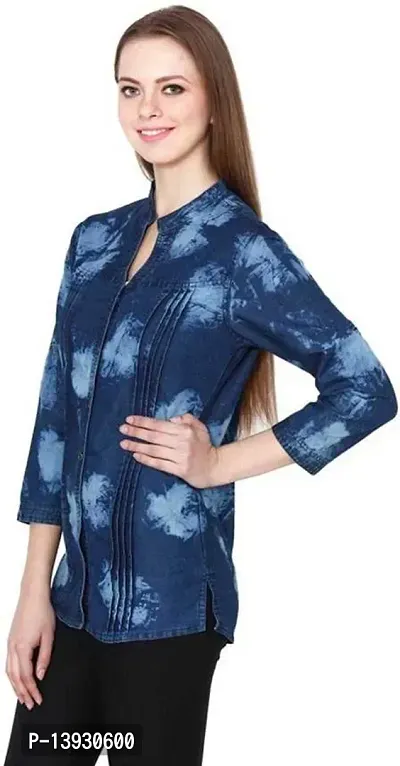 Elegant Blue Cotton Shirt For Women-thumb5