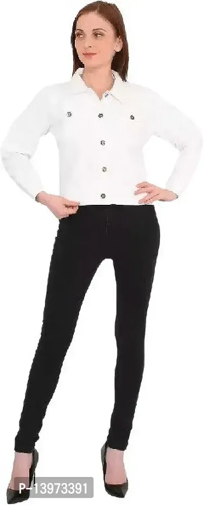Stylish White Denim Ombre Button Denim Jacket For Women-thumb5