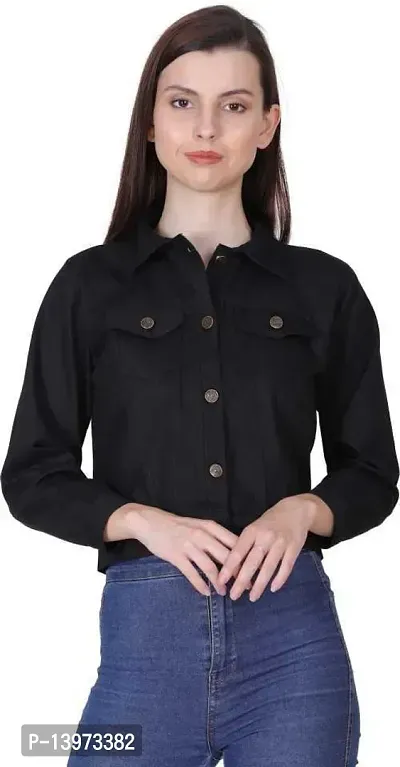 Stylish Black Denim Ombre Button Denim Jacket For Women