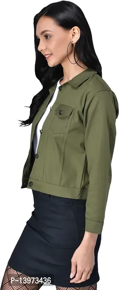 Stylish Green Denim Ombre Button Denim Jacket For Women-thumb3