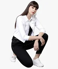 Stylish White Denim Ombre Button Denim Jacket For Women-thumb4