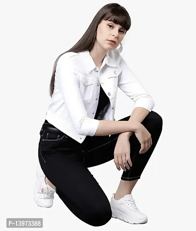 Stylish White Denim Ombre Button Denim Jacket For Women-thumb5