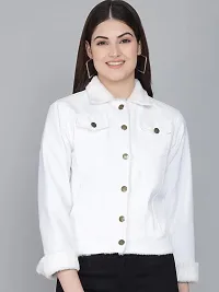 Stylish White Denim Ombre Button Denim Jacket For Women-thumb4