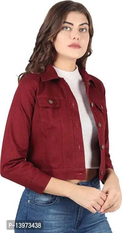 Stylish Maroon Denim Ombre Button Denim Jacket For Women-thumb4