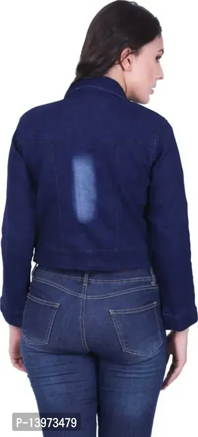 Stylish Navy Blue Denim Ombre Button Denim Jacket For Women-thumb2
