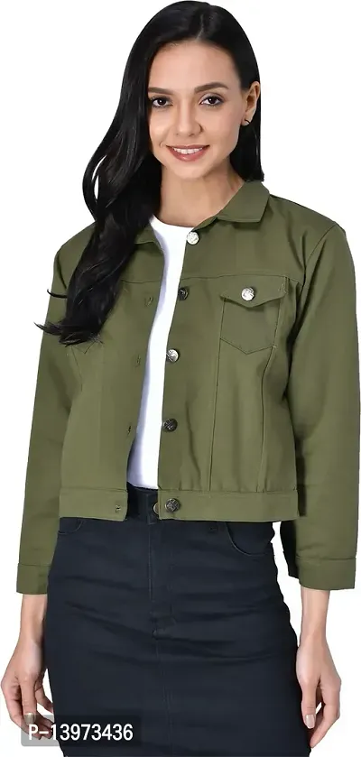 Stylish Green Denim Ombre Button Denim Jacket For Women-thumb0