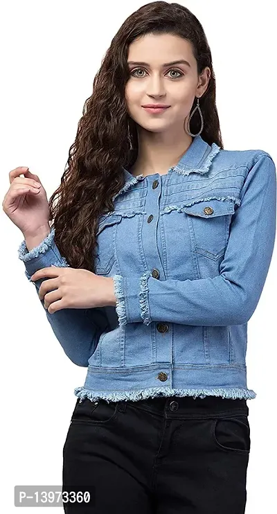 Stylish Blue Denim Ombre Button Denim Jacket For Women-thumb0