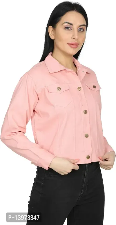 Stylish Pink Denim Ombre Button Denim Jacket For Women-thumb3